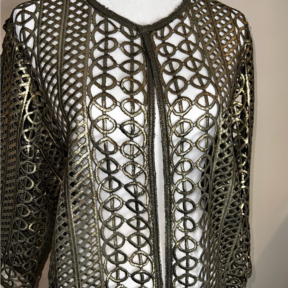 CHICOS Travelers Antiqued Gold Foldable “Lace” Jacket Coat! So UNIQUE! Chico’s 3 - Picture 2 of 13